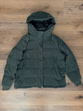 Eddie Bauer Cabin Jacket Green Corduroy Quilted Puffer Coat 650 Down
